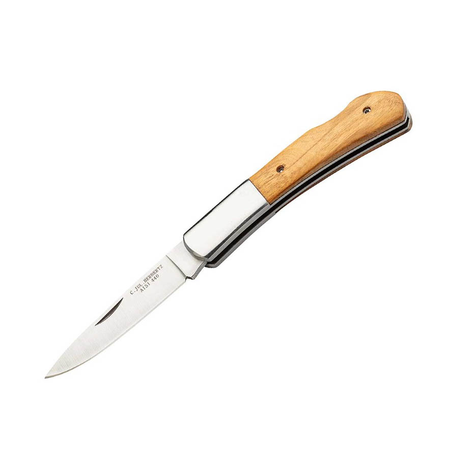 Pocket knife with olive wood handle and 7.5 cm blade with backloc...