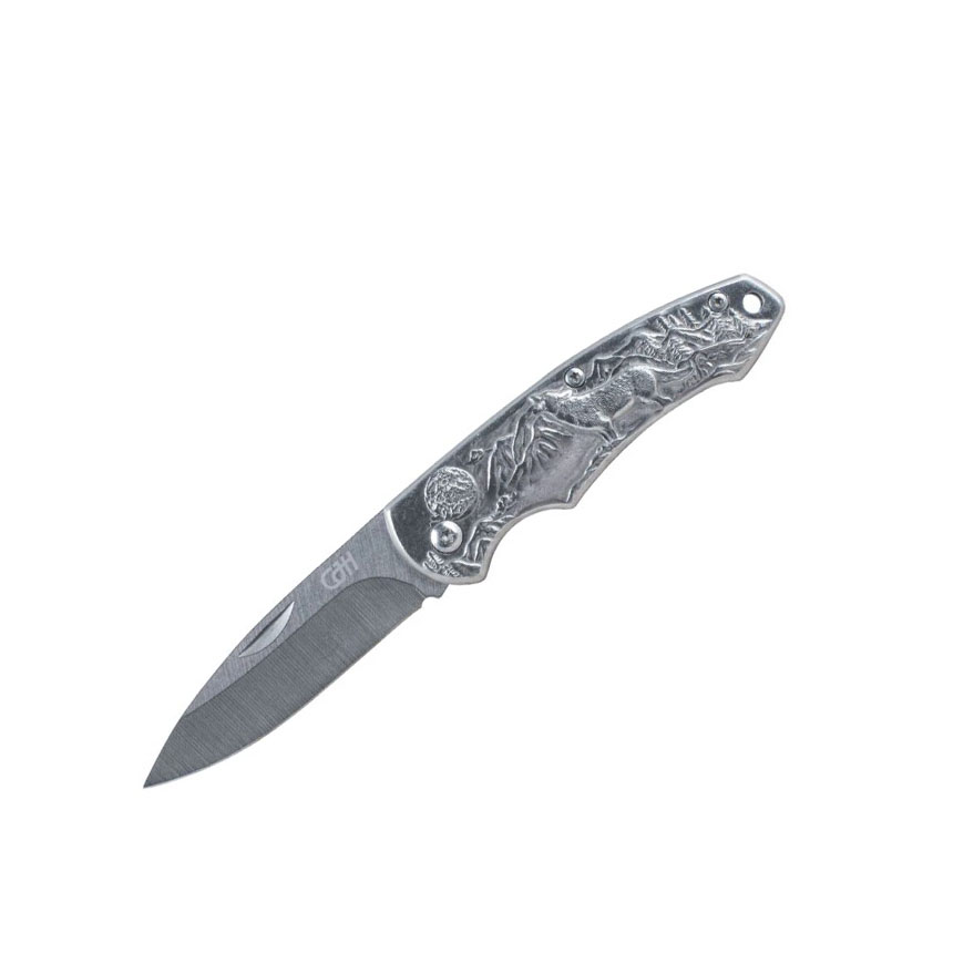 Taschenmesser mit grauem Slipjoint-Griff aus Edelstahl mit Wolfsm...