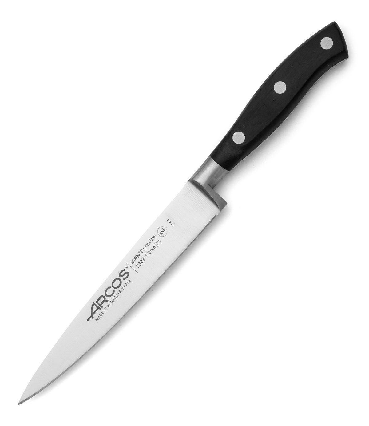Cuchillo de lenguado Arcos Riviera Negra con hoja de acero NITRUM