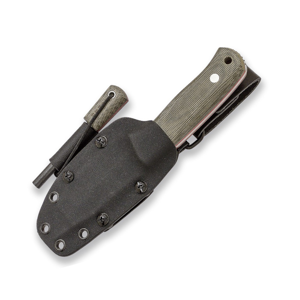 Joker Erizo TS2 con mango de micarta verde. Funda de kydex con pedernal incluida.