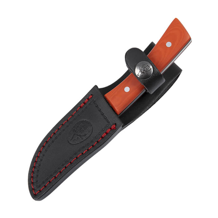 Faca Muela BWE-8.O com lâmina de 8 cm com acabamento acetinado e cabo em micarta laranja