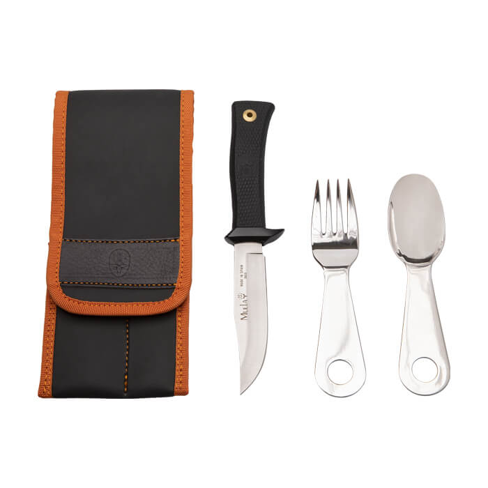 Set di posate da campeggio con coltello e custodia