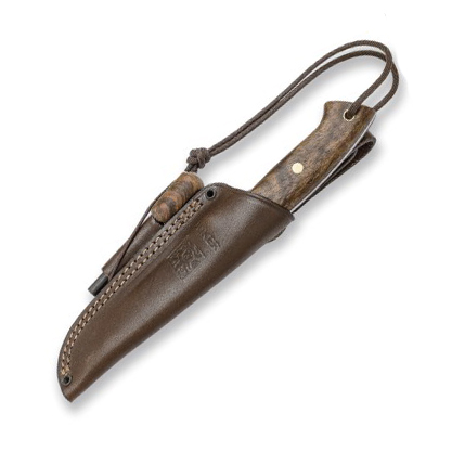 Cuchillo Joker Ranger con mango de madera de nogal. Incluye funda de vaquetilla con pedernal. 