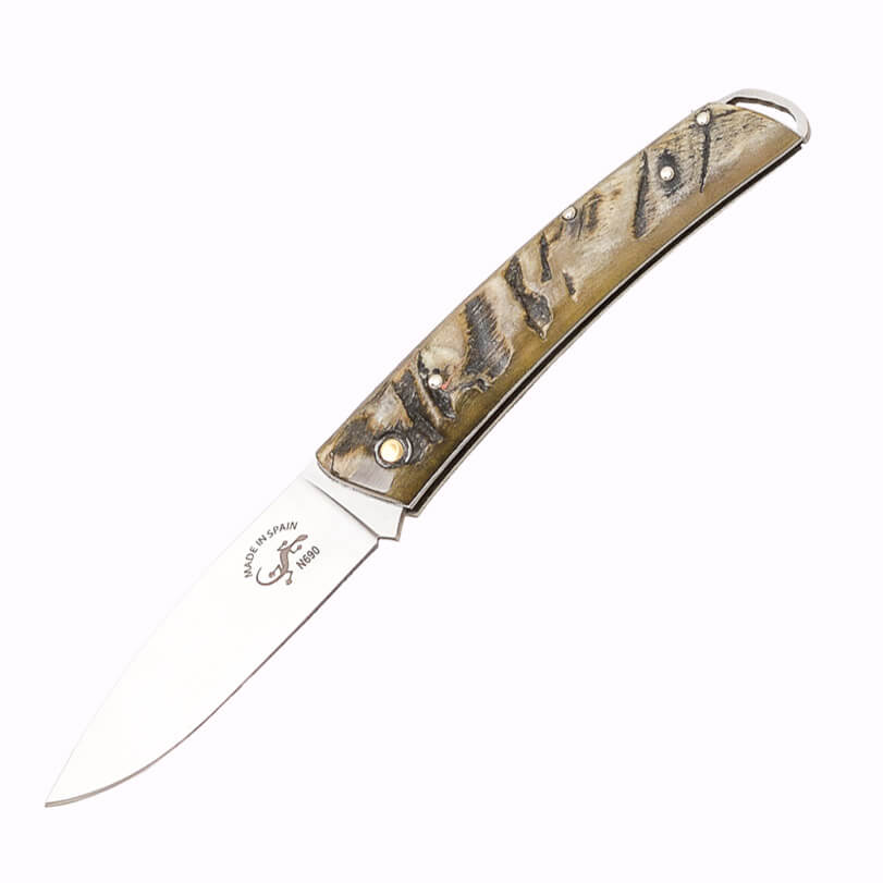 Taschenmesser mit Widderhorngriff und 6,5 cm Böhler N690 Klinge S...