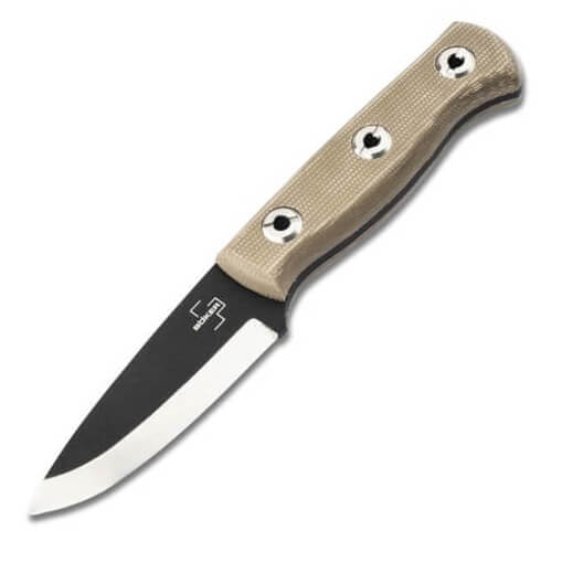 Couteau bushcraft avec lame en acier au carbone et manche en mica...