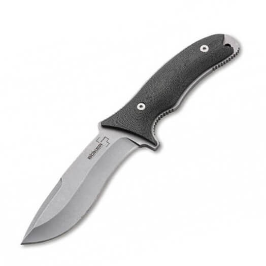 Couteau outdoor avec lame courbee et manche en micarta