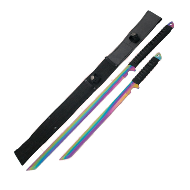 Set aus zwei Macheten mit Regenbogen-Finish und schwarzem Saitengriff H0128C