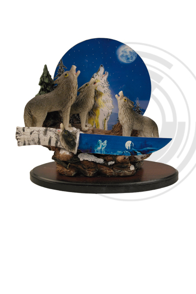 Faca de resina decorativa com lobos de resina e luzes led