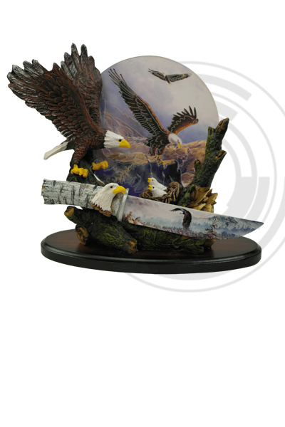 Faca decorativa em resina com águias em resina e luzes led