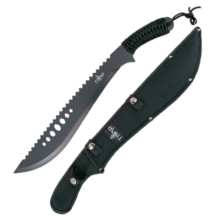 Machete com cabo de corda preta e lâmina de aço 420