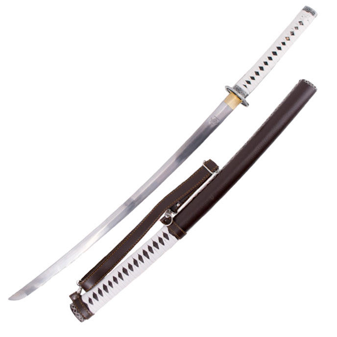 Katana fonctionnel avec fourreau rouge avec dragon et poignée rou...