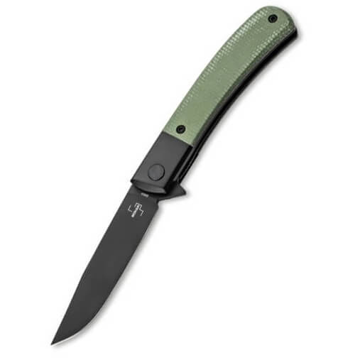 Taschenmesser mit grunem micarta griff und fallender klinge