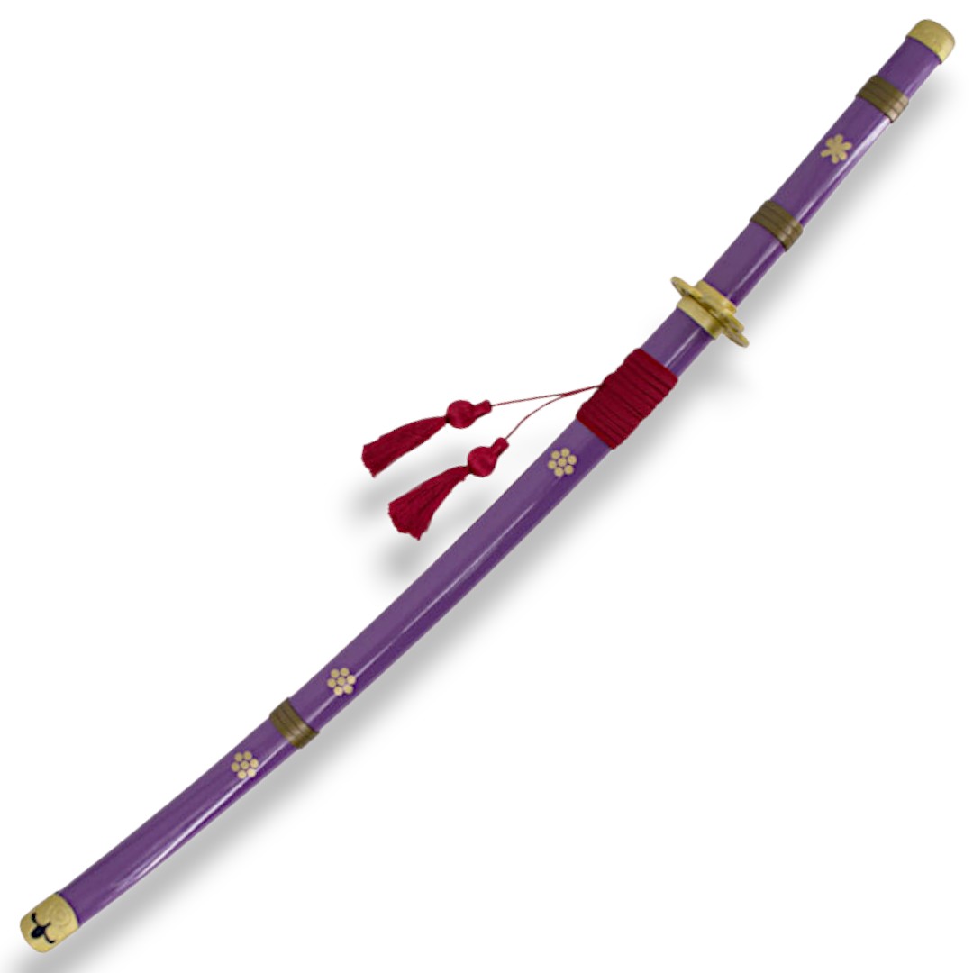 Katana fonctionnel Enma de Zoro de One Piece lilas avec des détails dorés
