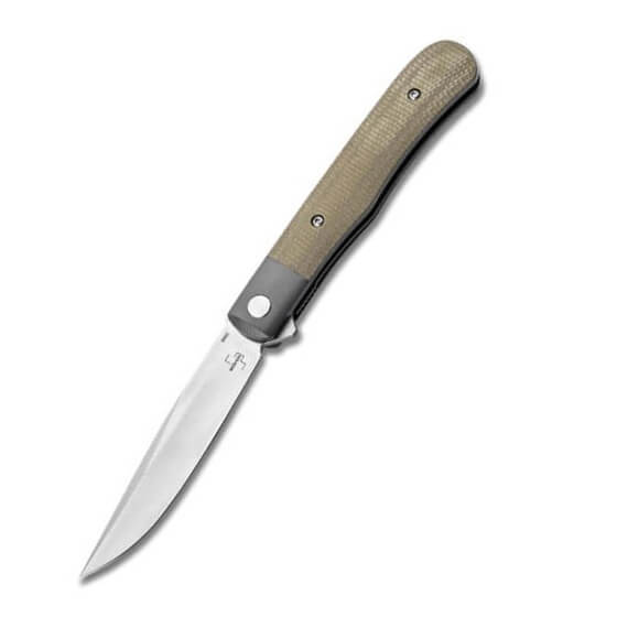 Taschenmesser mit braunem micarta griff und fallender klinge