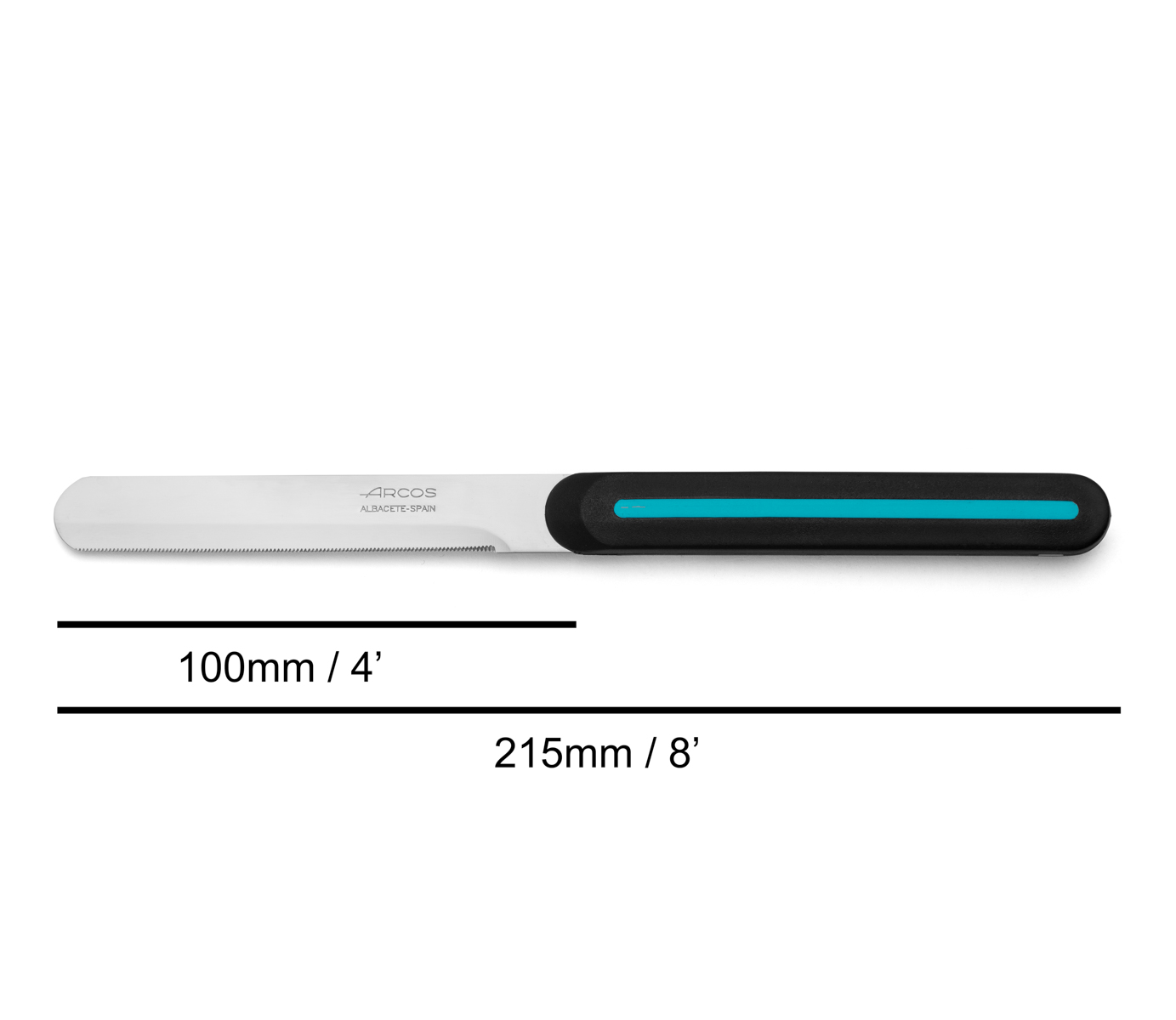 Coltello da tavola Arcos Nitrum nero e blu con lama microperlata da 10 cm