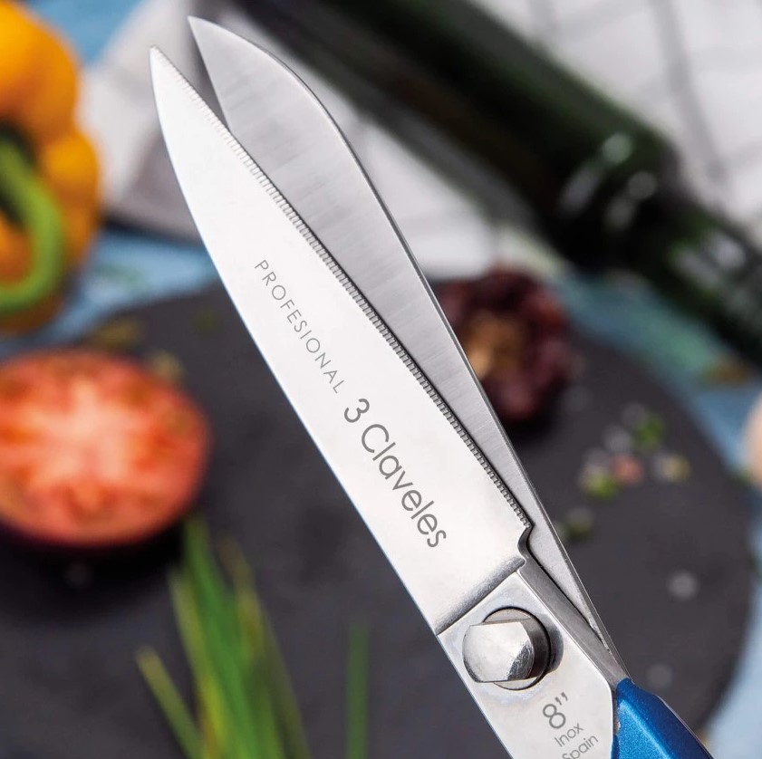Ciseaux de cuisine professionnels 8" en acier inoxydable avec manche bleu