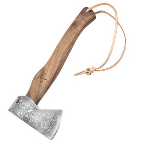 Taktische axt mit Damaszener stahlkopf und lederscheide im liefer...