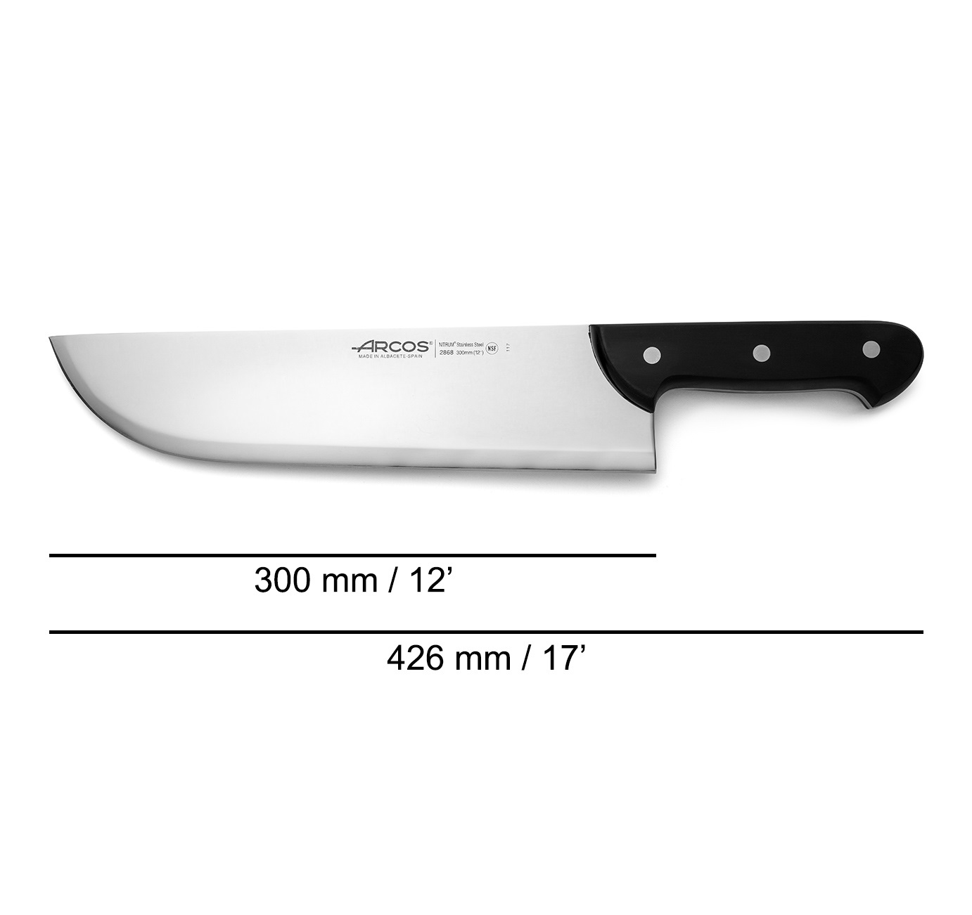 Cuchillo Carnicero Arcos Universal con hoja ancha de 30 cm y mango de Polioximetileno