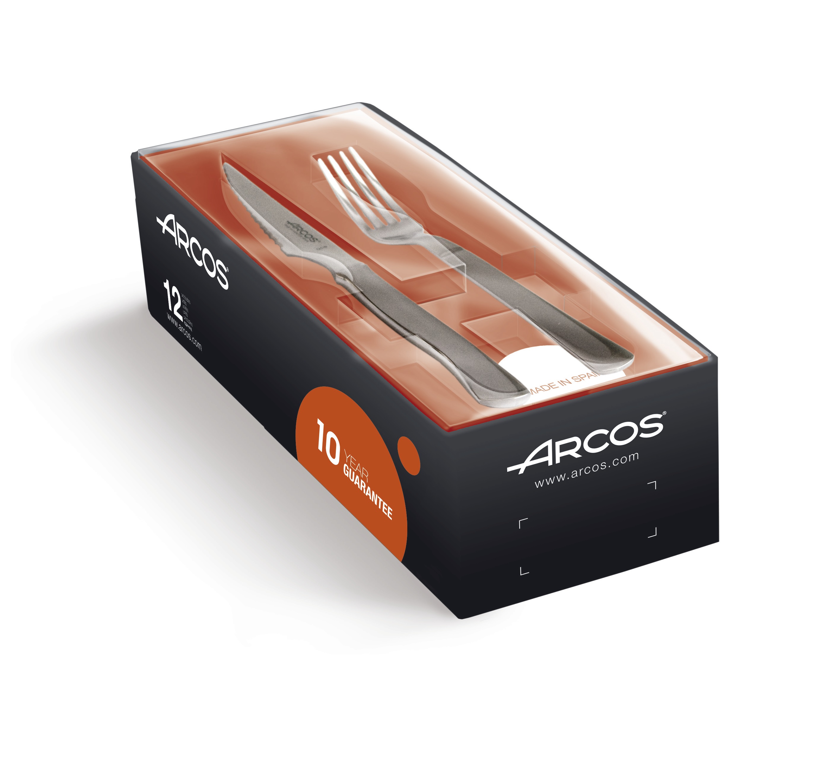 Conjunto de 6 facas para bife e 6 garfos Arcos com cabos em aço i...