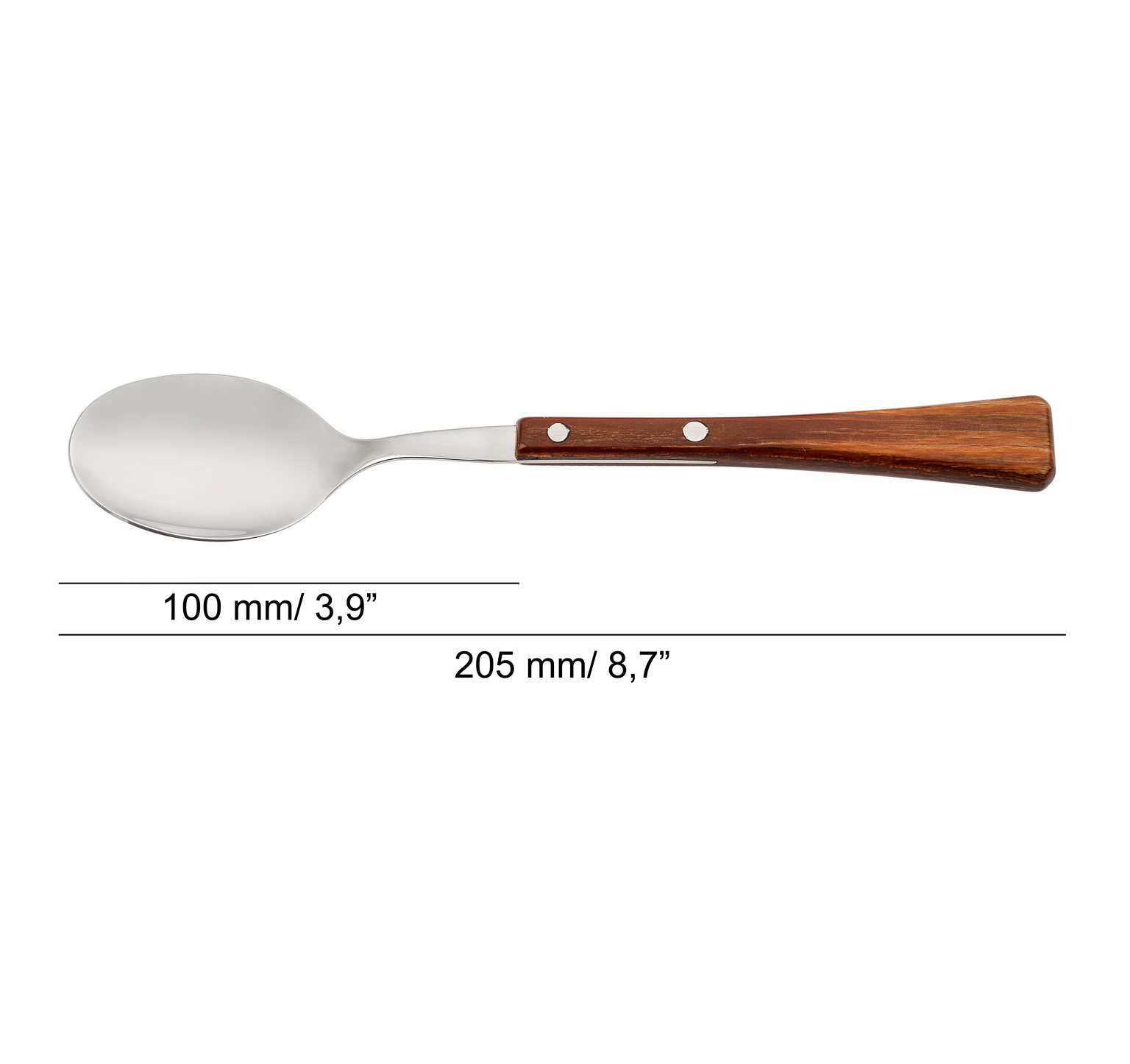 12 Arcos Manchega table spoons measuring 205 mm with compressed wood handles