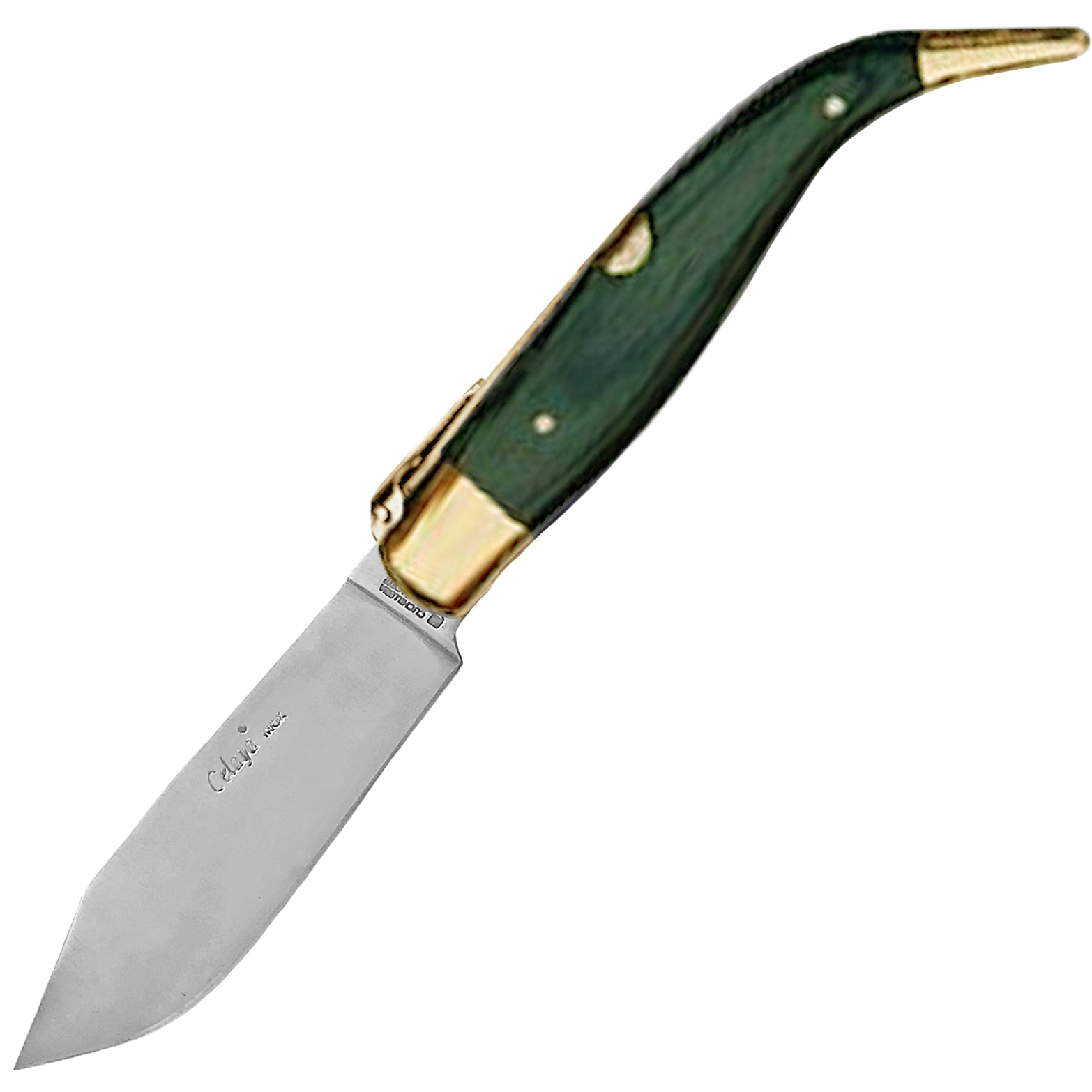 Pastora Handwerker-Taschenmesser mit grünem Holzgriff und Messing...