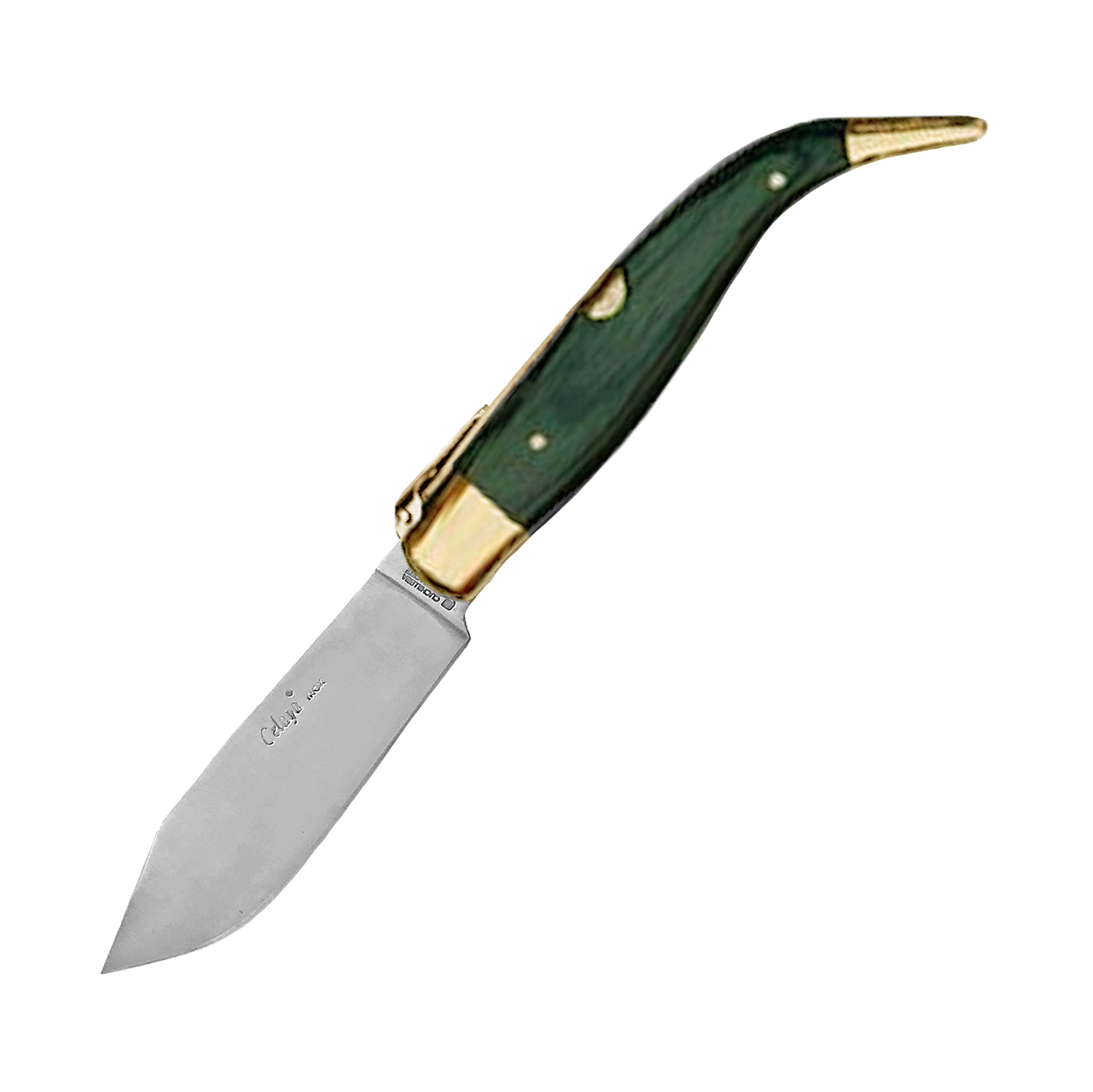 Pastora Handwerker-Taschenmesser mit grünem Holzgriff und Messing...