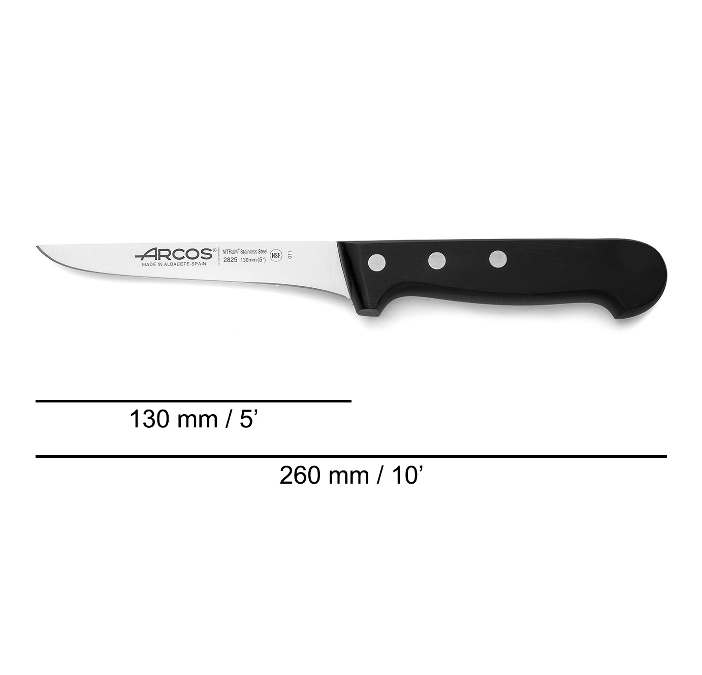 Arcos Universal Boning Knife with black polyoxymethylene handle and 130 mm blade
