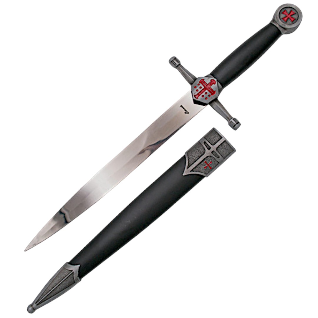 Antiker Dolch mit roten Kreuzen auf Griff und Scheide