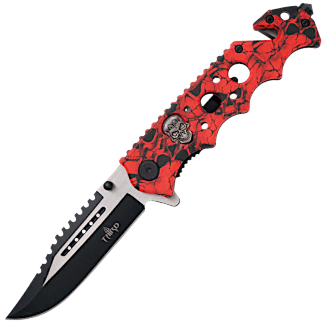 Canivete tático com cabo com caveiras vermelhas 17141R