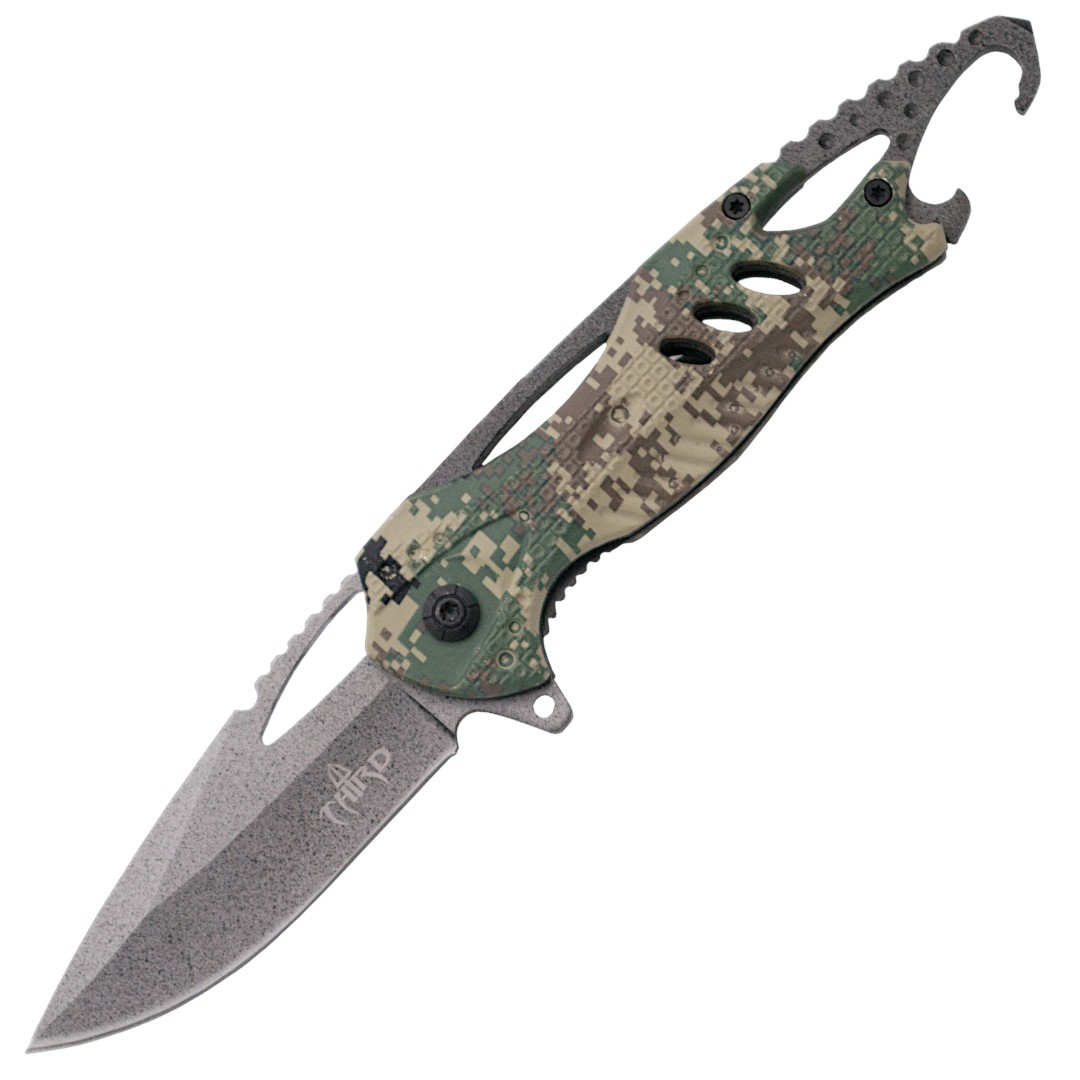 Navaja táctica camuflaje con abrebotellas