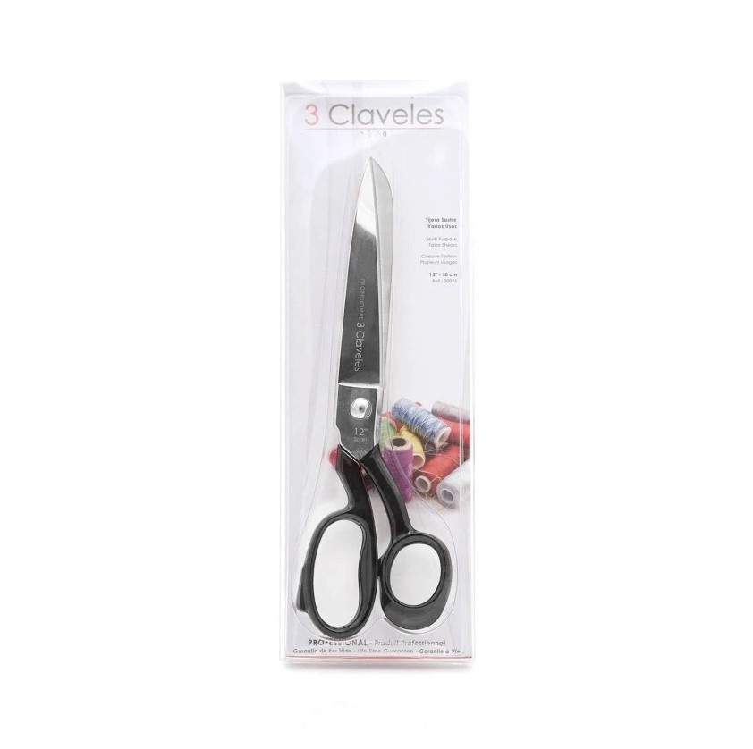 Tijera de sastre varios usos de 30 cm forjada en caliente con mango esmaltado negro 3 Claveles