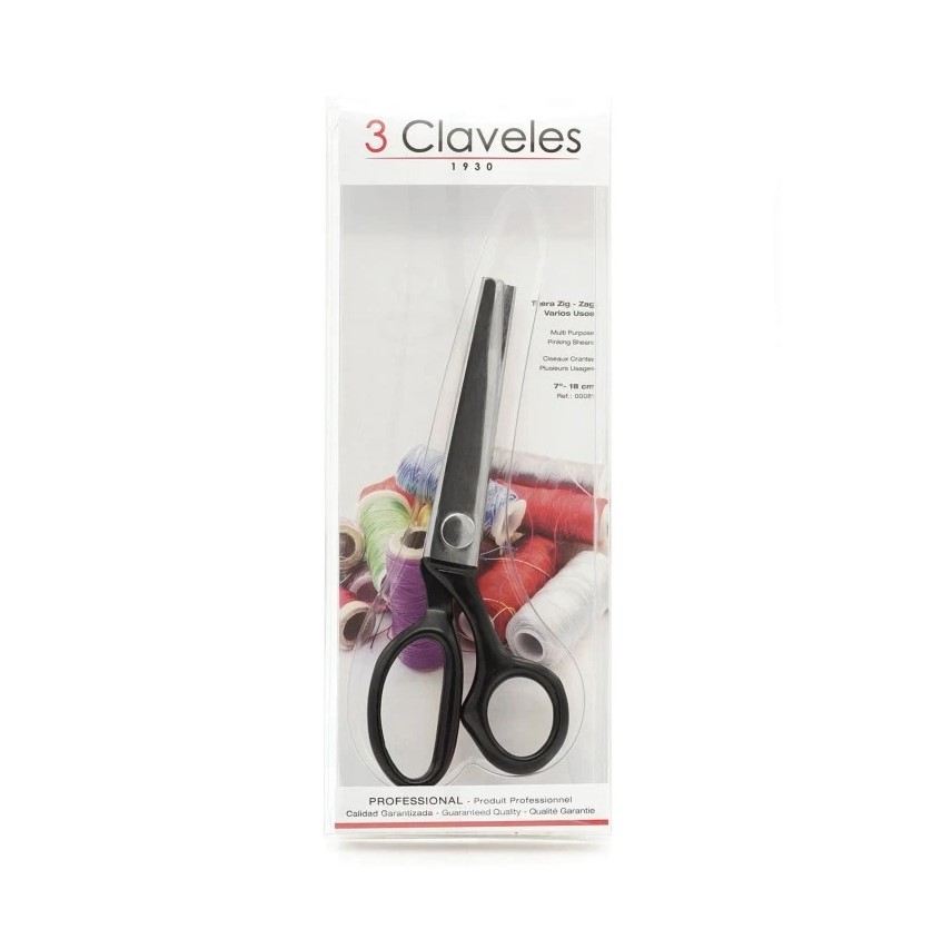 Tijera zig zag varios usos de 18 cm forjada en caliente con mango esmaltado negro 3 Claveles