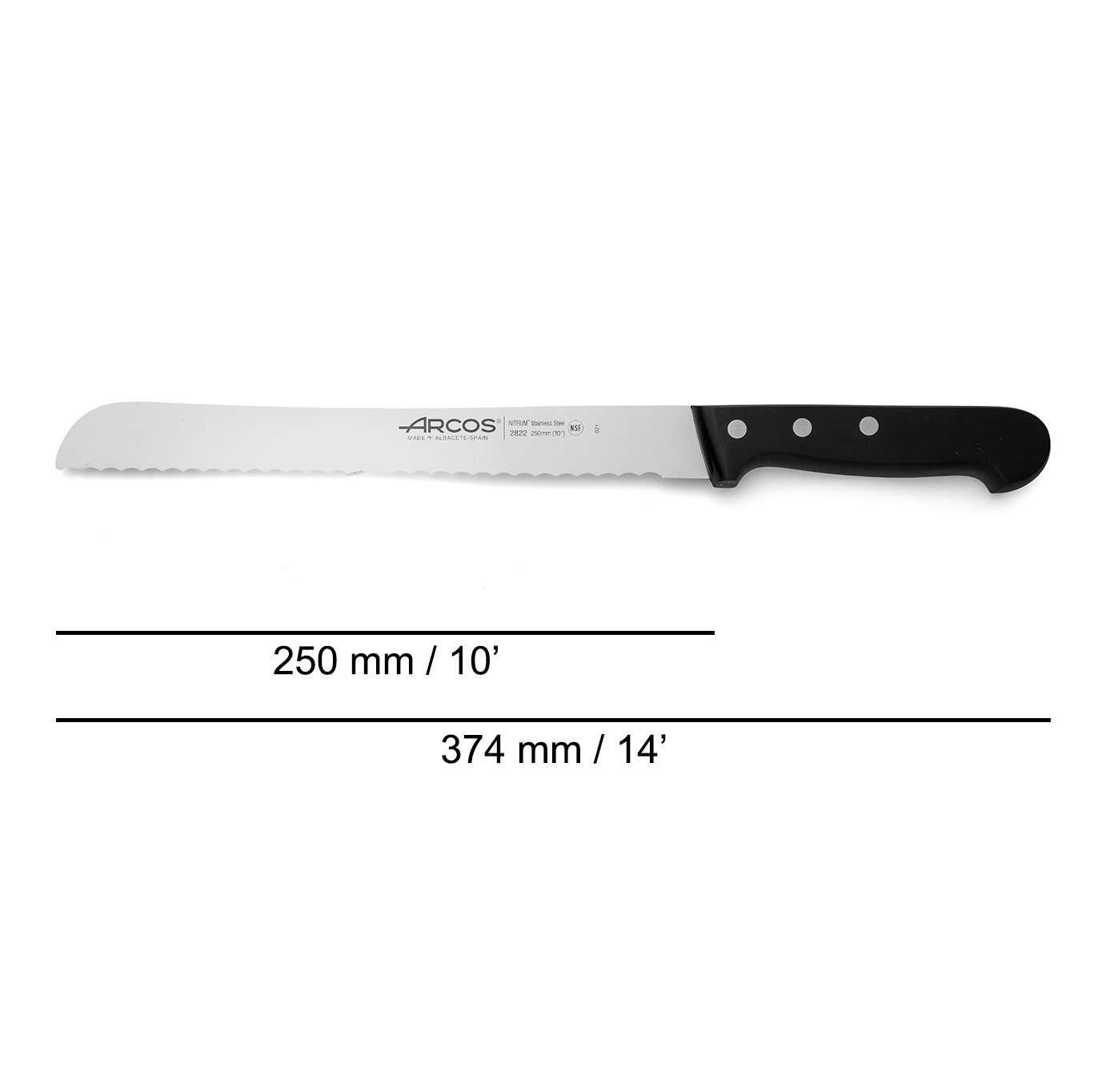 Arcos bread knife with 25 cm serrated blade, Universal series, and polyoxymethylene handle