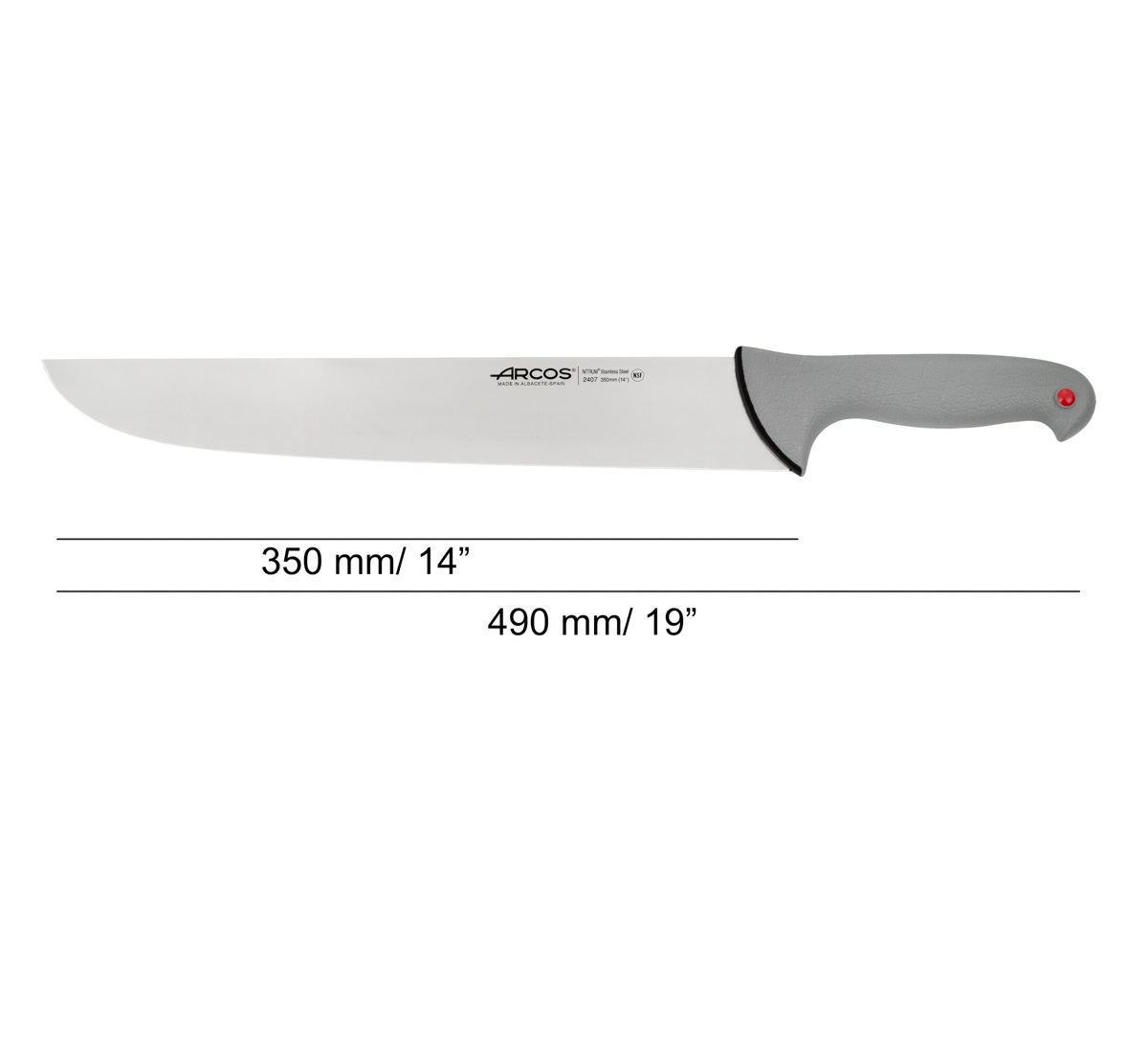 Arcos Fleischermesser mit einer 350 mm langen Colour Prof-Klinge und einem grauen, doppelt eingespritzten Griff
