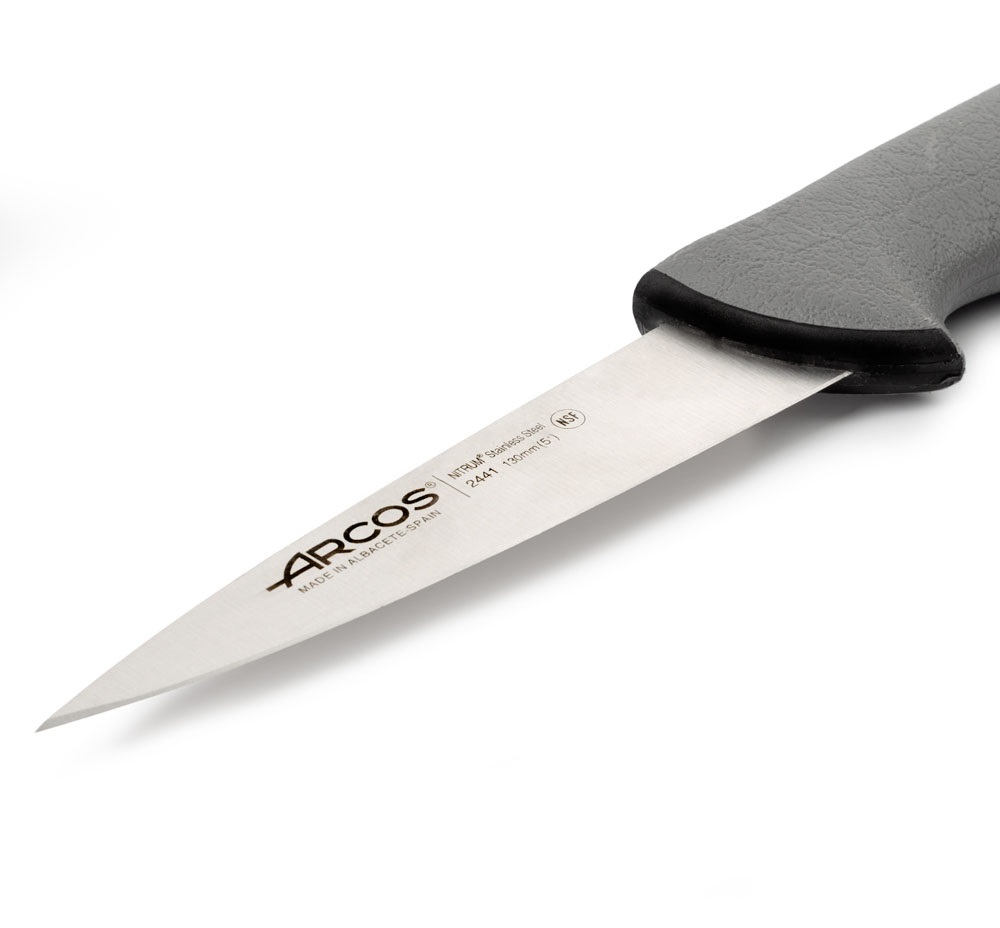Couteau de boucher Arcos Point avec lame Colour Prof de 130 mm et manche gris à double injection