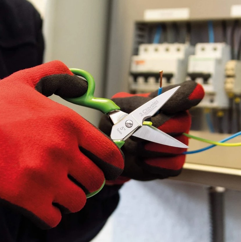 12,5 cm professionelle klassische Elektrikerschere mit grünem, isolierendem PVC-Griff, 3 Claveles