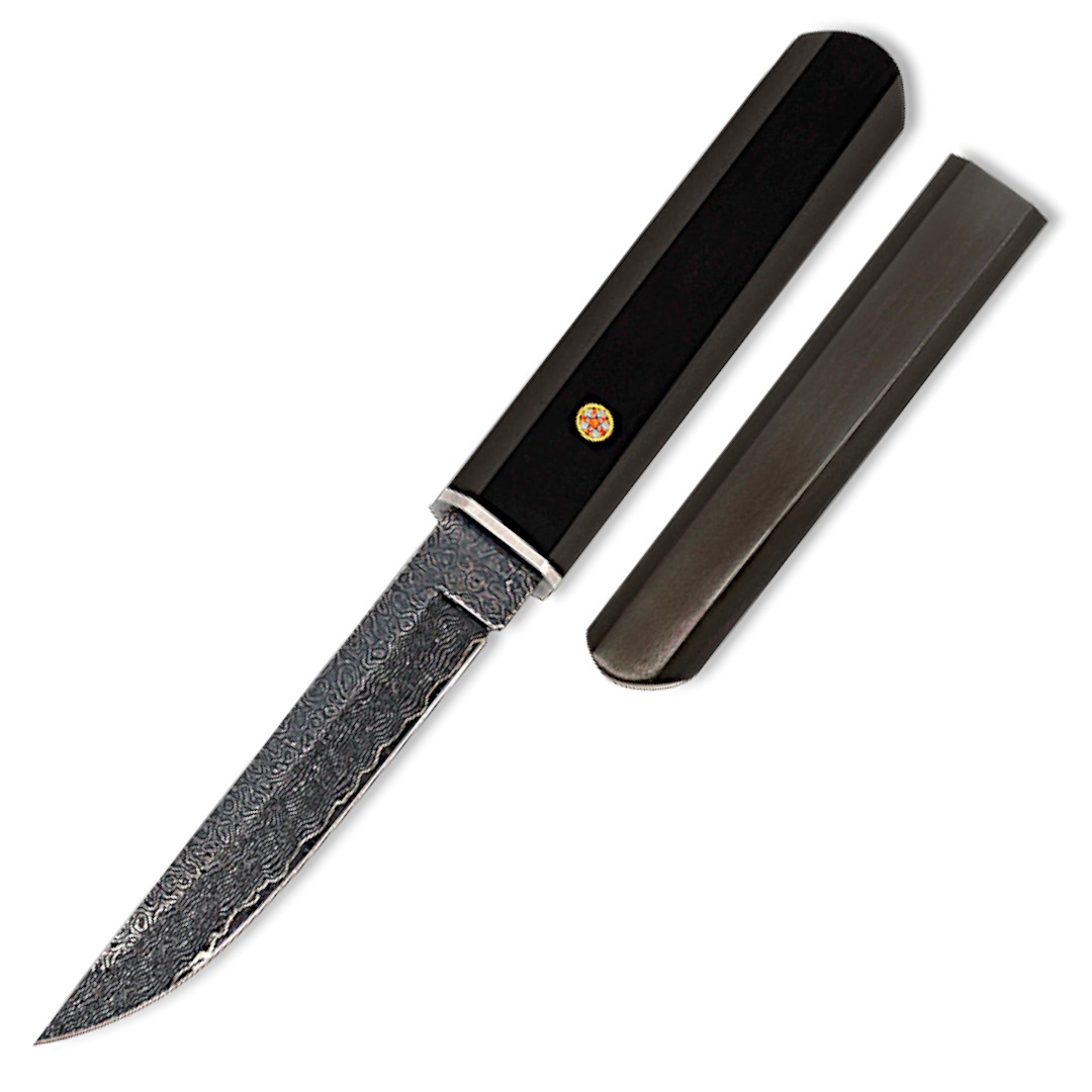 Couteau avec lame de 11 cm avec finition Damas vieilli