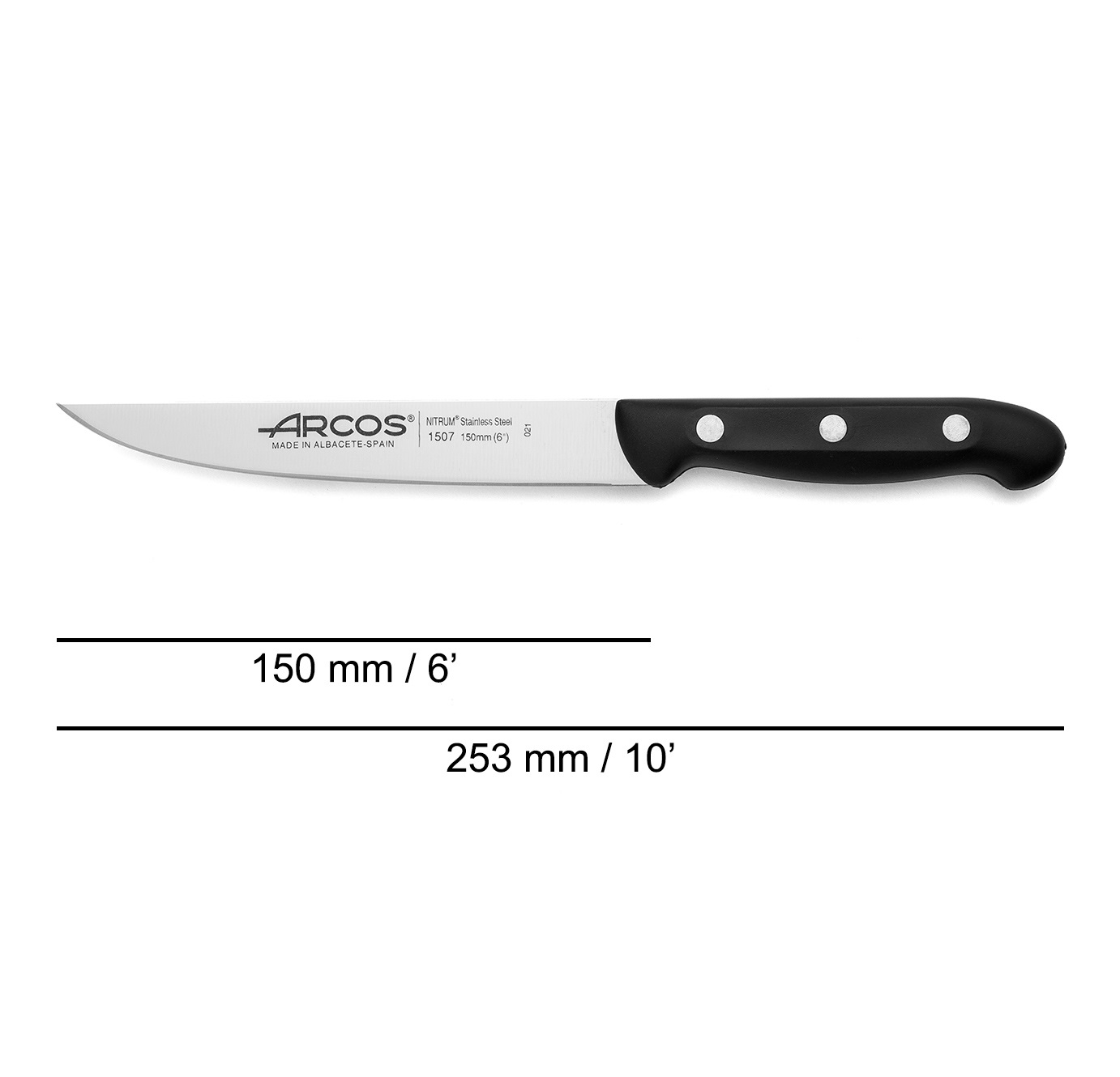 Cuchillo de cocina Arcos Maitre con mango de polipropileno negro y hoja de 150 mm