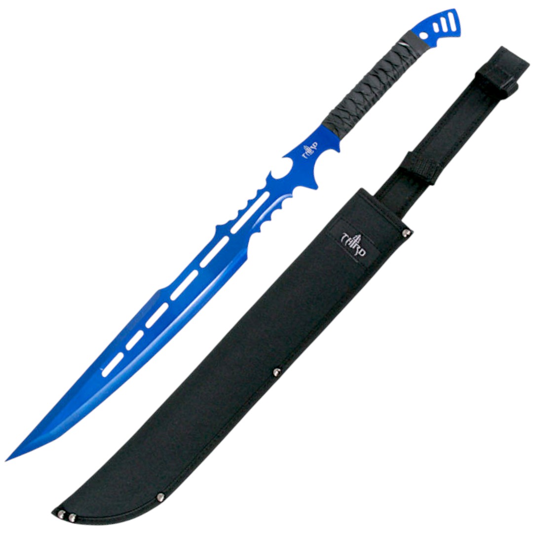 Machete azul con mango trenzado negro
