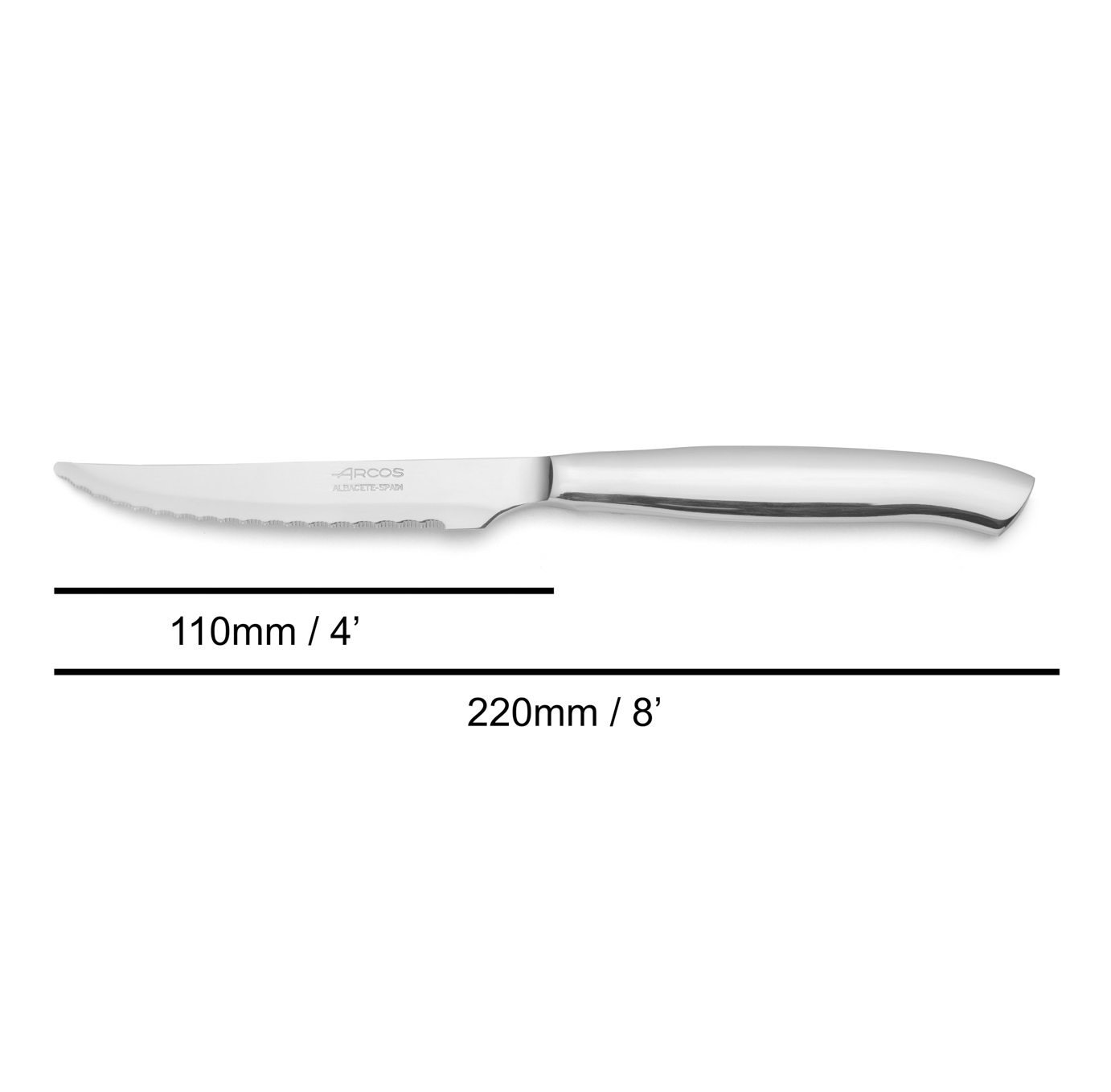 Conjunto de 12 facas de bife Arcos de 220 mm em aço inoxidável com lâmina serrilhada.