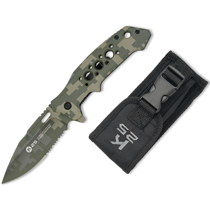 Taktisches camouflage taschenmesser K25 mit halbgezahntem blatt