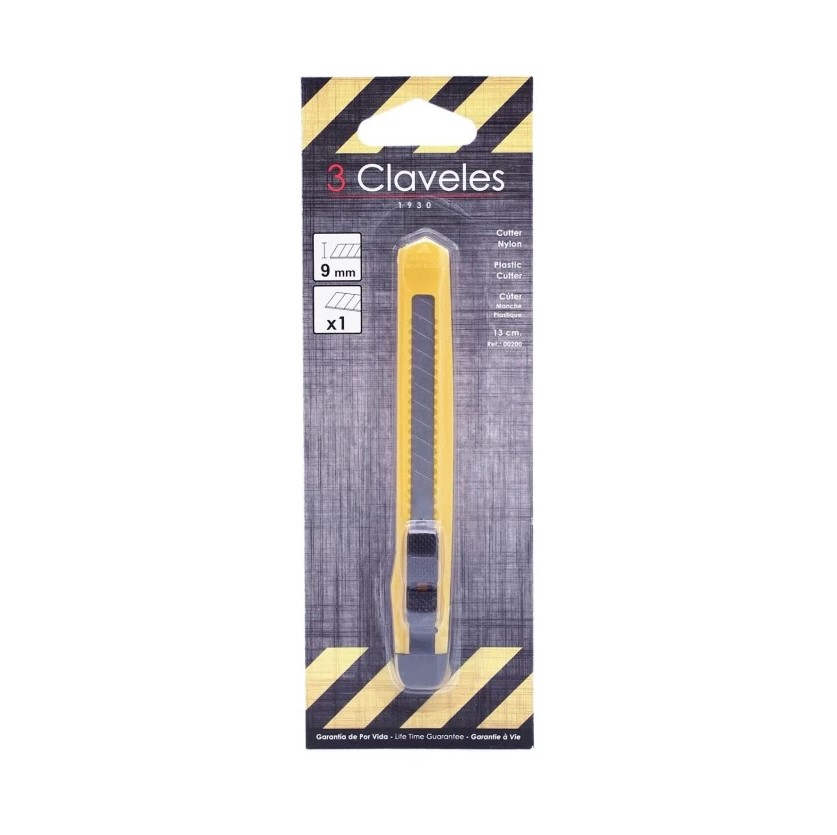 Cutter de 9 mm con mango de nylon y cierre de seguridad 3 Claveles