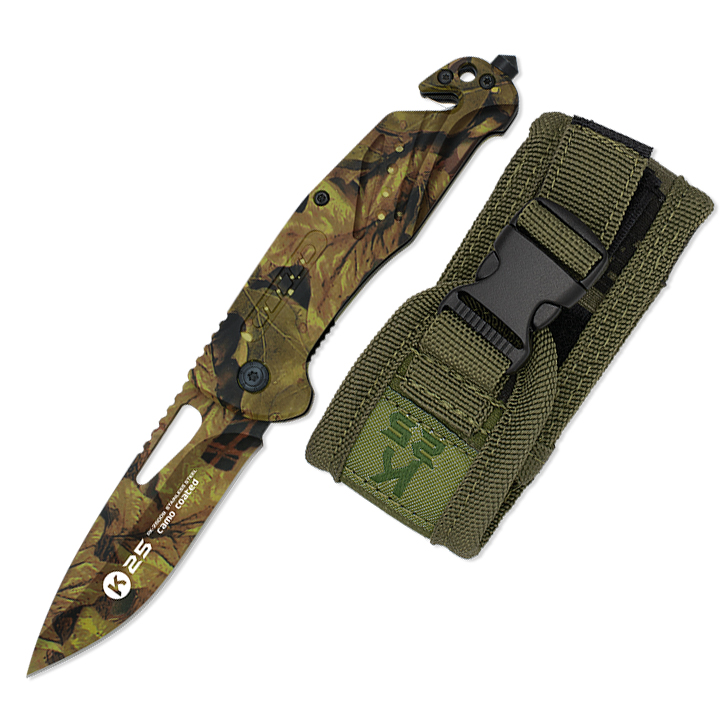 K25 tactical camouflage taschenmesser mit gurtelclip und glasbrec...