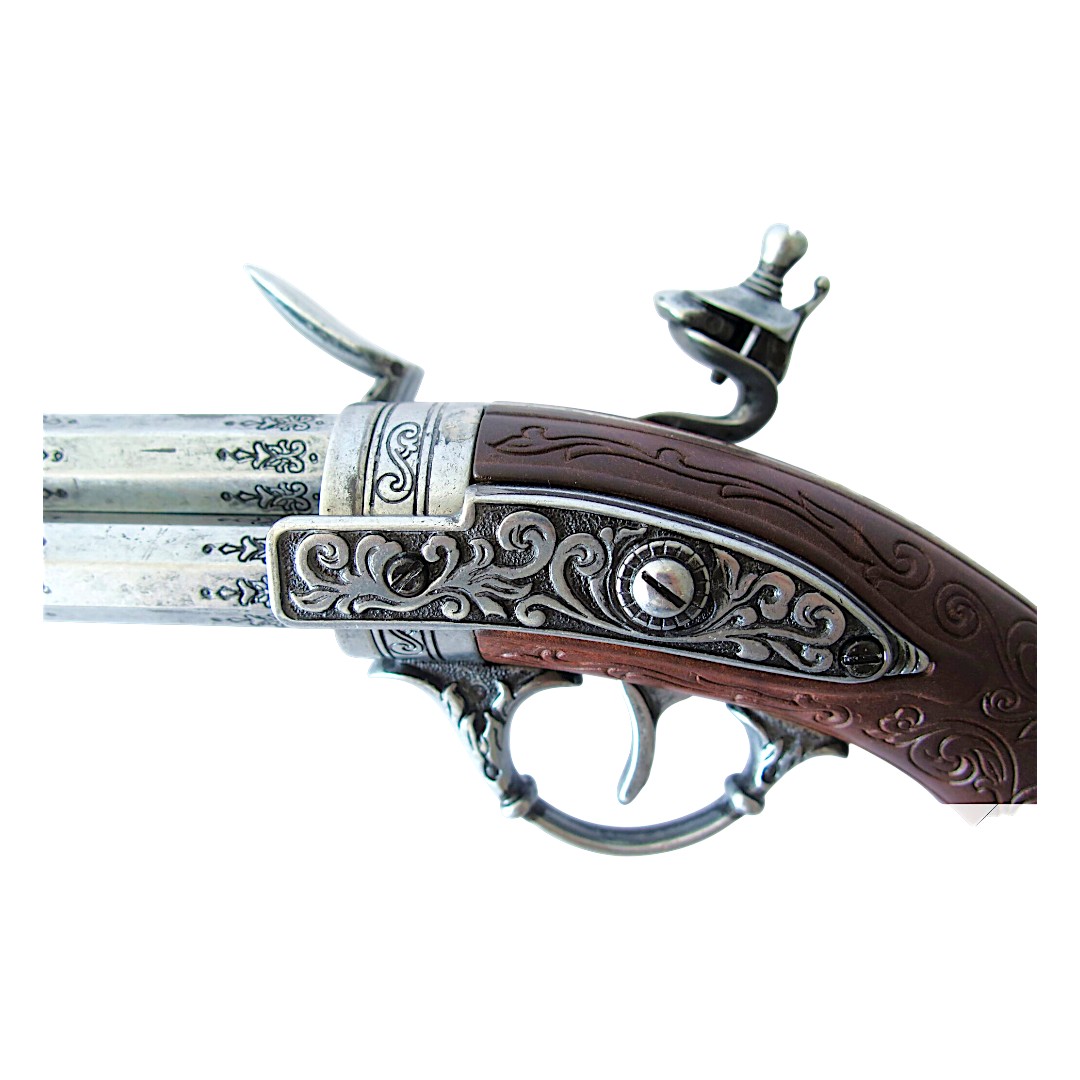 Pistola de chispa de tres cañones, Francia, siglo XVIII 1306