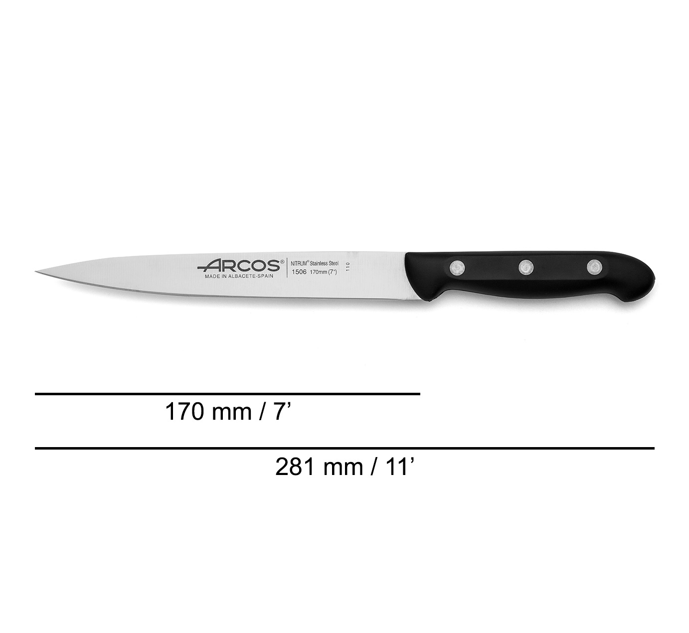 Arcos Maitre Sohlenmesser mit schwarzem Polypropylengriff und 170 mm Klinge