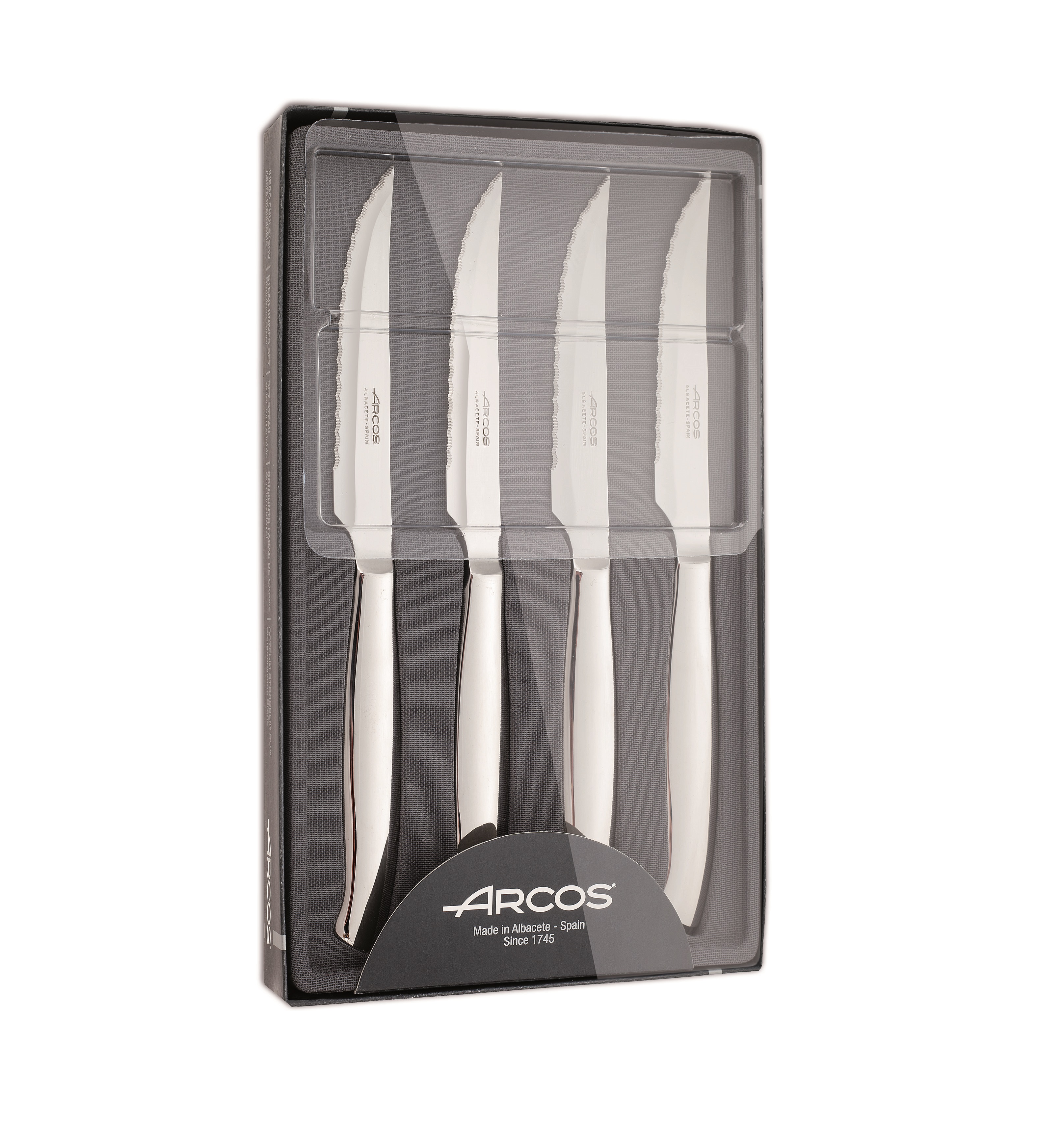 Arcos Monoblock-Steakmesserset aus Edelstahl, 4-teilig, mit Welle...
