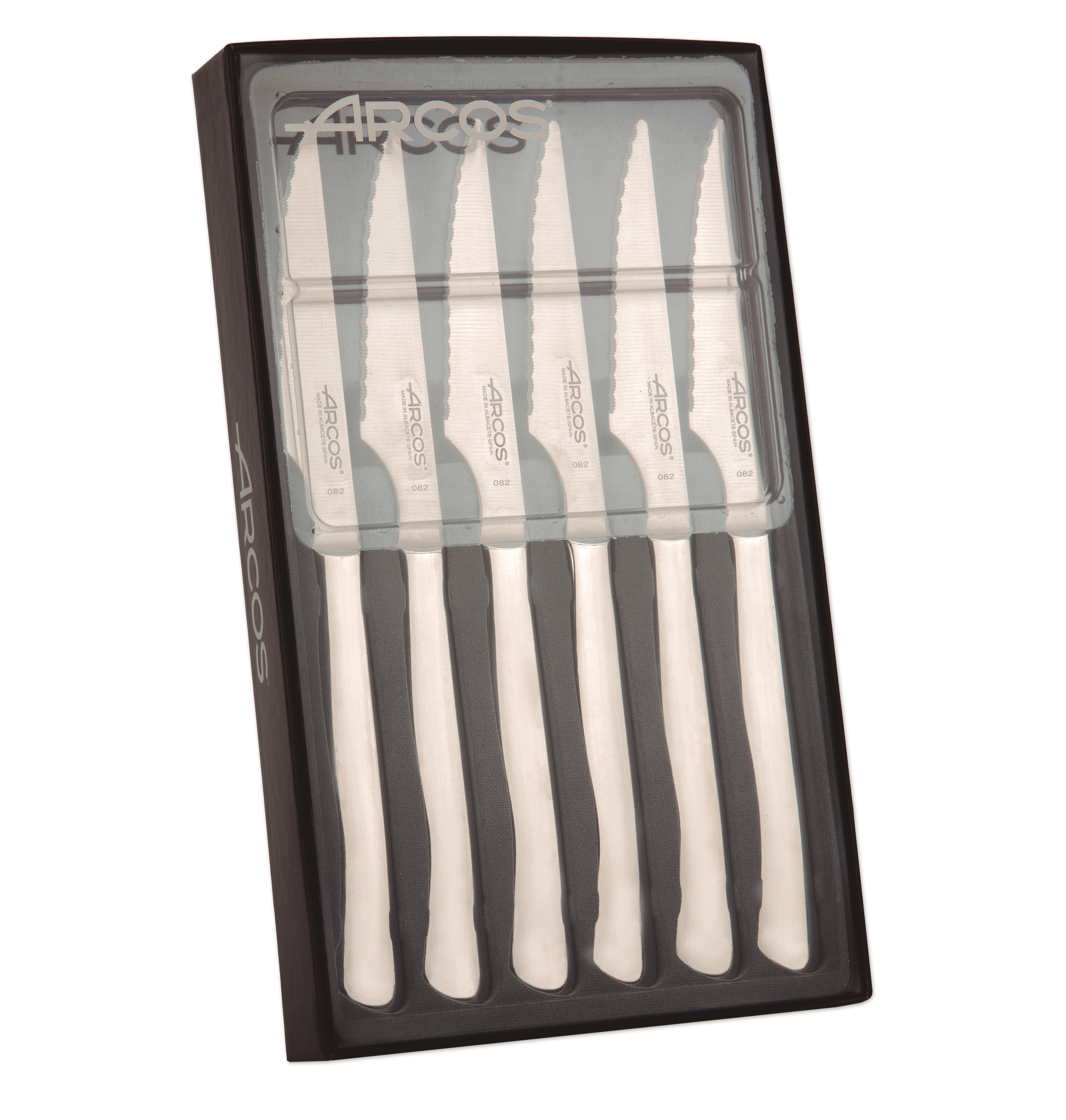Arcos Monoblock-Steakmesserset aus Edelstahl, 6-teilig, mit Welle...