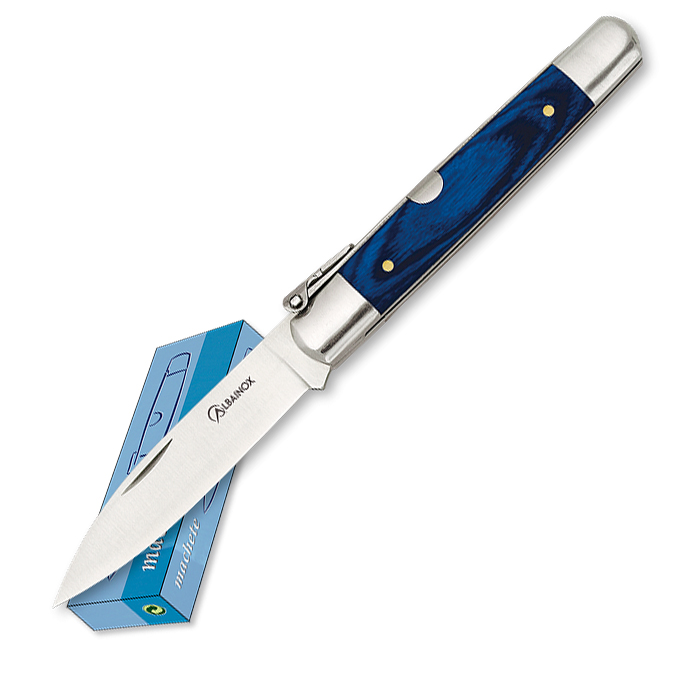 Albainox pocket knife with machete blade and blue stamina handle