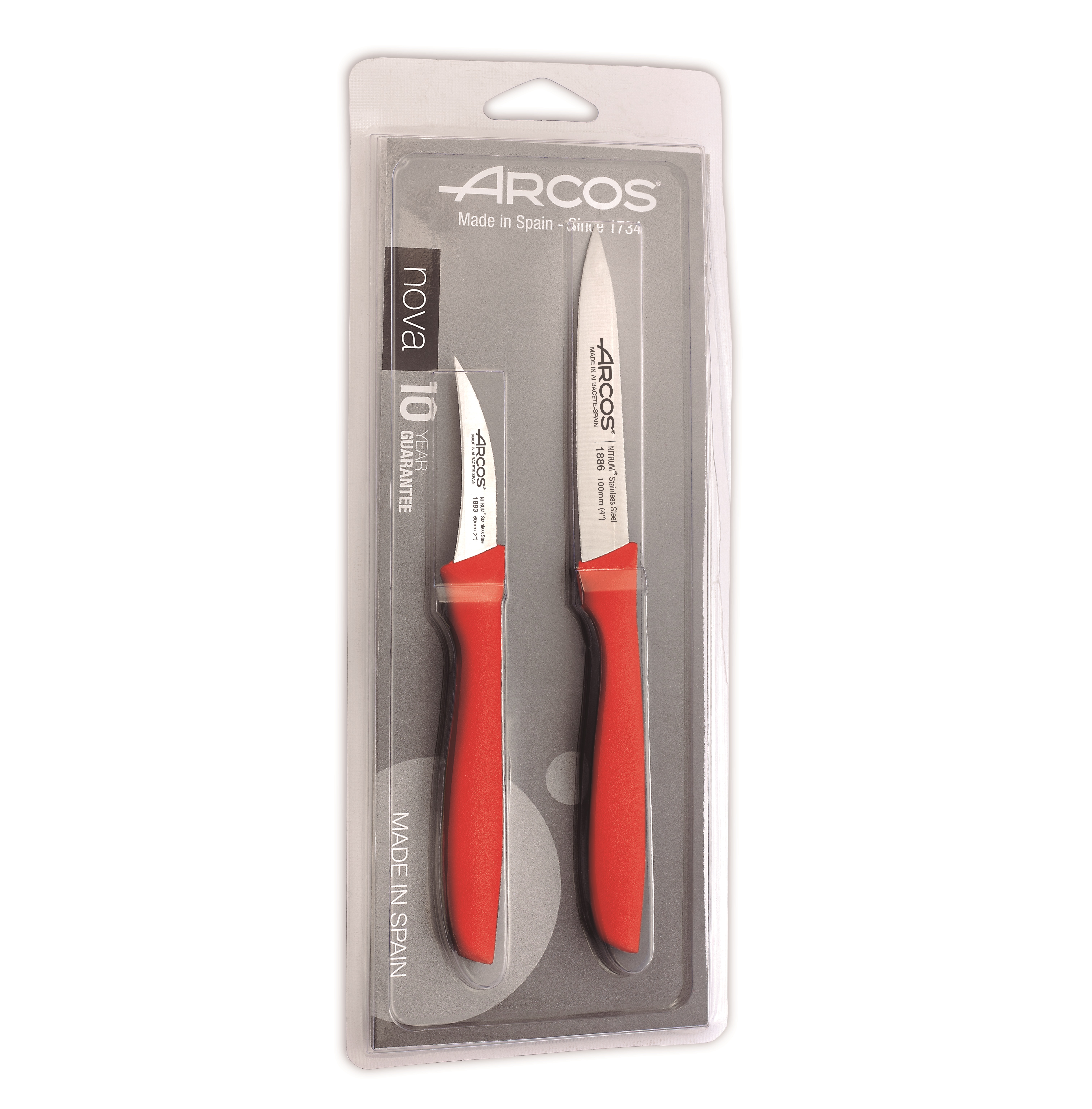 Arcos Nova set of 2 paring knives: 1 curved with a 60mm blade and...