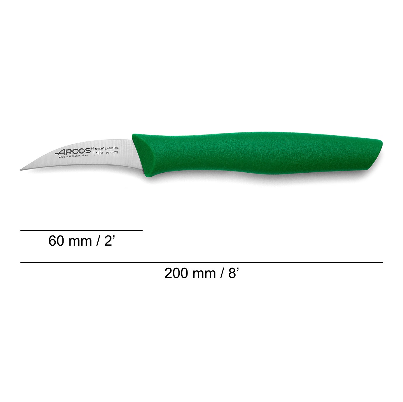 Set di 2 coltelli da cucina Arcos Nova: 1 curvo con lama da 60 mm e 1 a punta da 100 mm con manico in polipropilene verde